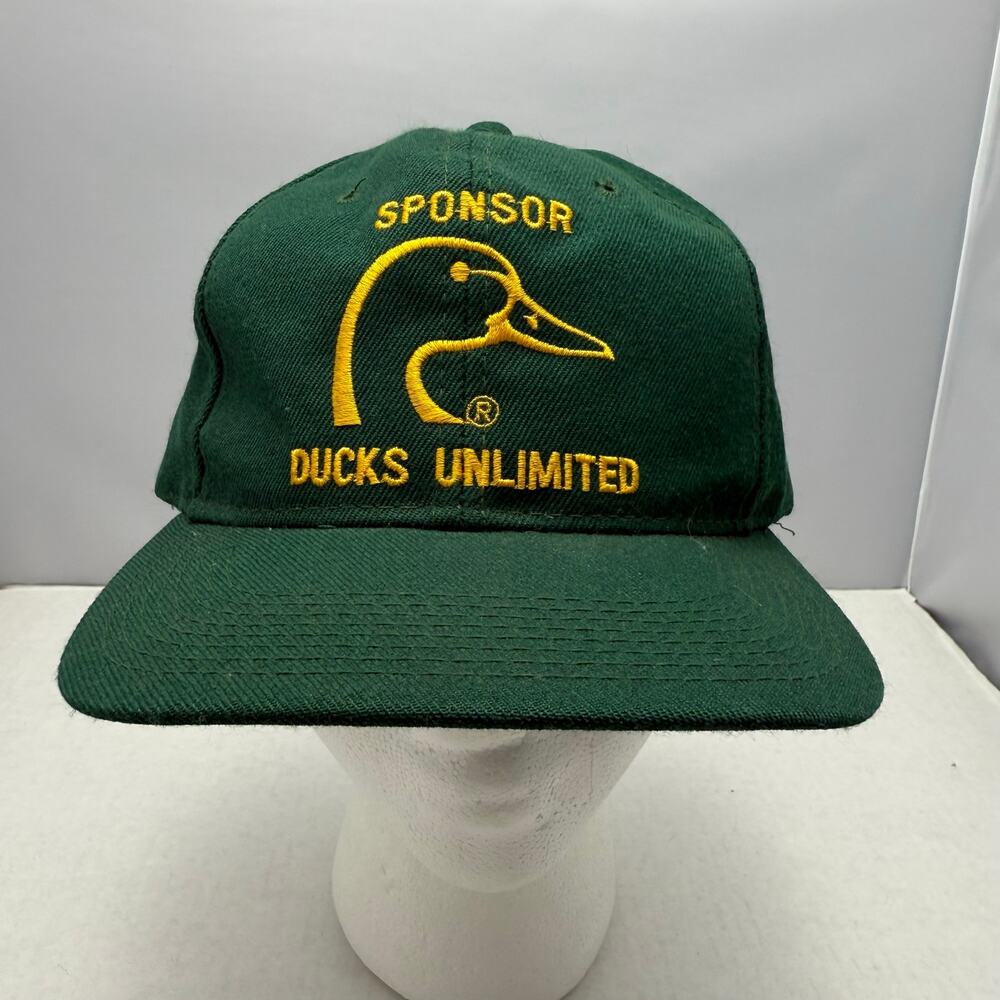 Vtg Ducks Unlimited Sponsor Green Hat Embroidered Snapback Adjustable